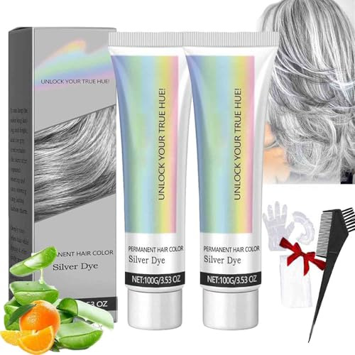 2 piezas 2 En 1 Extracto De Esencia Natural Tinte De Cabello Plateado,Crema De Tinte De Cabello Gris Plateado De Moda,Para Todo Tipo De Cabello