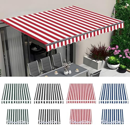 Infällbar Uteplats Markis Ersättningsstyg (utan Ram) Utomhus- Manuell Solskuggar Ersättare Duk Vattenbeständig Tak Däck Polyesterduk(Size:4x3m,Color:Red White Stripe)