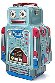 Suck UK Tin Robot Lunch Bag - Kids Lunch Box - Food Storage Tin - Boys Lunchbox - Retro Bag Kids - Packed Lunchbox - Bento Boxes For Adult - Food Container With Carry Handle - Snack Metal Boxes