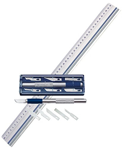 Wedo Schneidelineal aus Aluminium, mit Stahlkante und rutschsicherer Gummieinlage im Set mit Universalmesser aus Metall, mit 6 verschiedenen Klingen (50cm, Schneidelineal | mit Cutter)