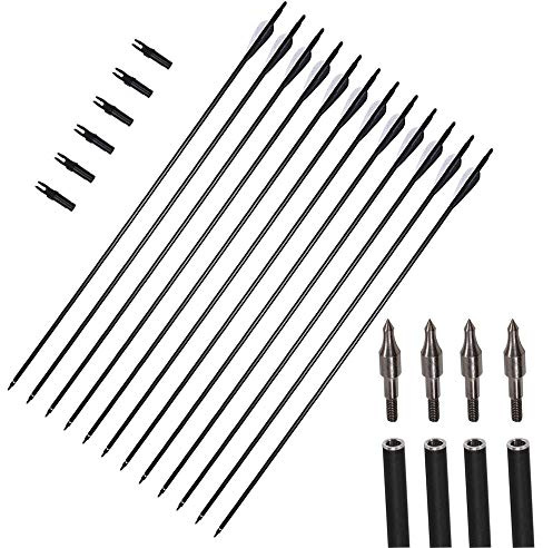 12packs 31inch Tiro con L'Arco Frecce in Carbonio Spine 550 Frecce di Mira con sostituibile Broadhead Nock Girevole per Arco ricurvo Caccia per Arco ricurvo Frecce Arco Compound Set Ripresa Esterna