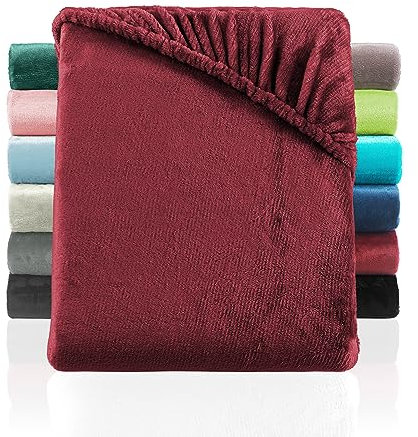 BaSaTex Cashmere Touch Plüsch Premium Spannbettlaken - SUPER Soft Flauschiges Winter Spannbetttuch Nicky Teddy - wärmendes Bettlaken | 90x200-100x200 cm | Farbe: Bordeaux