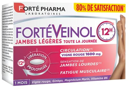 Forté Pharma - Forté Veinol 12h | Complément Alimentaire à base de Vigne Rouge - Circulation | 30 comprimés
