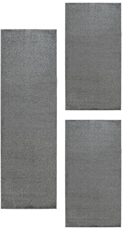 HomebyHome Bettumrandung Schlafzimmer 3 teilig Teppich Grau - Waschbarer Bettumrandung Teppich Läufer Set Extra Flauschig Bettvorleger Schlafzimmer Bettset:2 St. 80x150 cm | 1 St. 80x250 cm