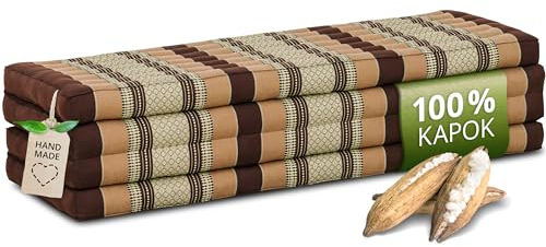 livasia Nachhaltige Klappmatratze Kapok XXL - 200x140x8cm - extrabreite Gästematratze, Faltbare Matratze doppel, ökologische Yogamatte, Gästebett klappbar, Liege Garten Balkon (Braun)