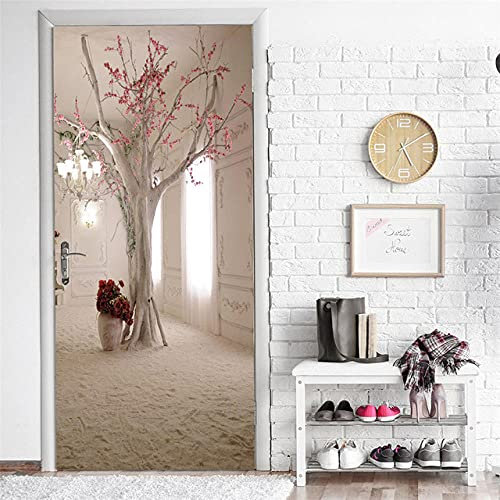 Vinilos Para Puertas 80X200Cm Flores De Arbol Vinilo Puerta 3D Pegatinas Para La Renovación De La Puerta Arte Mural Etiqueta Carteles Pegatinas De Pared Diy Decoraciones