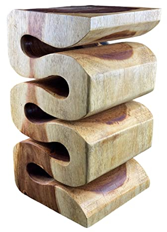 FaHome Schlange Beistelltisch Holz - Edler Holzhocker (50x28x28cm) - Holz Hocker aus massivem Suarholz - Handgefertigter Beistelltisch aus Holz - Holz Couchtisch Geschwungen
