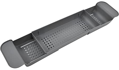 Bañera Extensible Caddy Bandeja Multifunción Telescópica Escurridor Fregadero Baño Organizador Estante Antideslizante Vela Toalla Libro Vino Teléfono Regalo Seres Queridos Gris