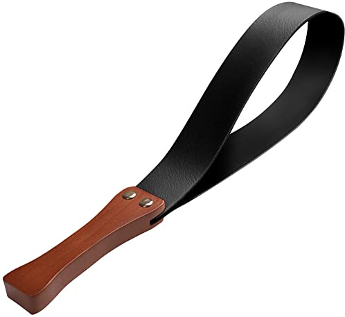 BARPOT Leather Paddle with Anti-Slip Wooden Handle, Riding Crops for Horses, 19'' Equestrianism Crops (Black)