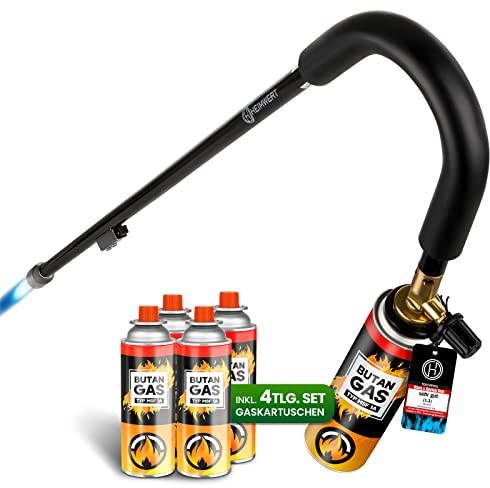 HEIMWERT Unkrautvernichter Unkraut Brenner Set -TESTURTEIL SEHR GUT- extrem leichtes und handliches Gas Abflammgerät für die einfache Unkraut Entfernung Unkrautbrenner(Unkrautbrenner + 4 Kartuschen)