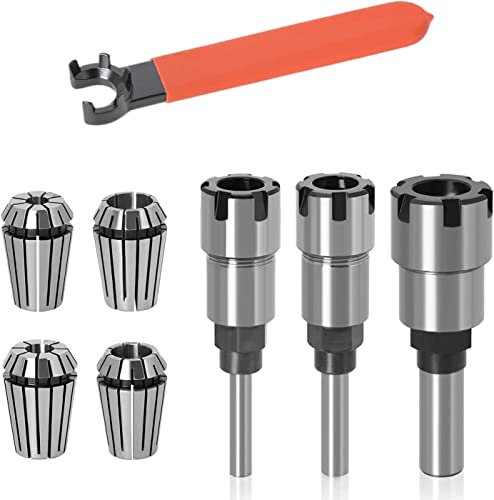 3-Pack 1/4 Inch &8mm &1/2Inch Shank Router Collet Extension Rod with 4PCS 1/4, 8mm, 12mm, 1/2 ER20 Spring Collet and ER20 M Type Collet Chuck Wrench Spanner for Milling Cutter Router Bit