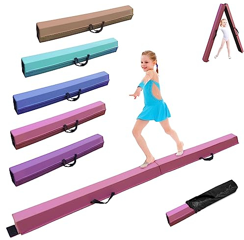 SportBob Barra Equilibrio Gimnasia artistica 240cm Cuero PU Plegable Base de Goma Antideslizante para niños, Vigas de Gimnasia para Entrenamiento, práctica, Entrenamiento Familiar Profesional