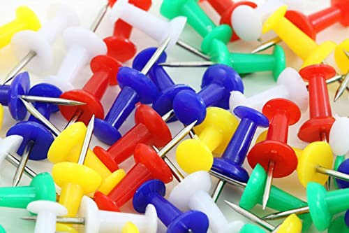 KAV Multi-Color 100pcs Push Pins, 5 Color Thumbtacks with Stainless Steel Needlepoint and Plastic Heads, Strong and Durable Reusable Push Pins for Bulletin Boards, Cork Boards, Home, School and Office