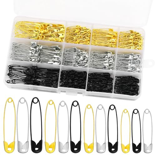 Safety Pins, Safety Pins Assorted, 4-Size Pack of 540, 18mm to 37mm, Three Colors of Nickle Plated Rust Resistant Steel for Clothes, Crafts, and Dressmaking