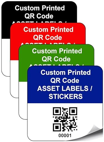 500 Personalised Custom QR Code Asset Inventory Labels - 35mm x 35mm Permanent Synthetic PP Labels - Simply Choose a Colour, Add Information and Identify Numbers Required (P/NO. CQRAL7)