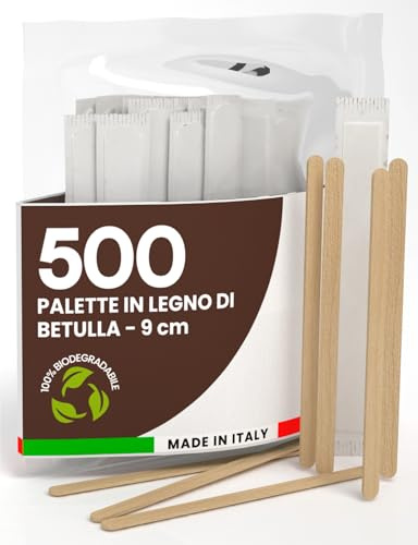 500 Palette da Caffè Monouso in Legno di Betulla, Imbustate Singolarmente, Biodegradabili e Compostabili, Resistenti al Calore per Mescolare Caffè e Bevande Made in Italy