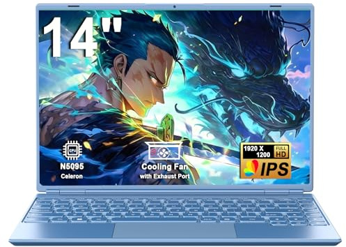 Ordinateur Portable 14'' Celeron N5095 (jusqu'à 2,9 GHz) 8Go RAM 256Go SSD Soutien Extension 1TB(TF 512Go)1920x1200 Quad Core PC Portable Win11 Laptop 5G WIFI Mini HDMI AZERTY Clavier Couverture-Bleu