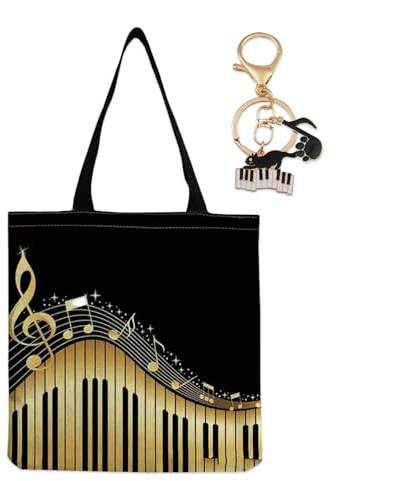 Eowppue Borsa di Tela Fantastica – Shopper Bag Donna con Design Musicale e Ciondolo Gatto, Ideale per Amanti della Musica e The Tote Bag