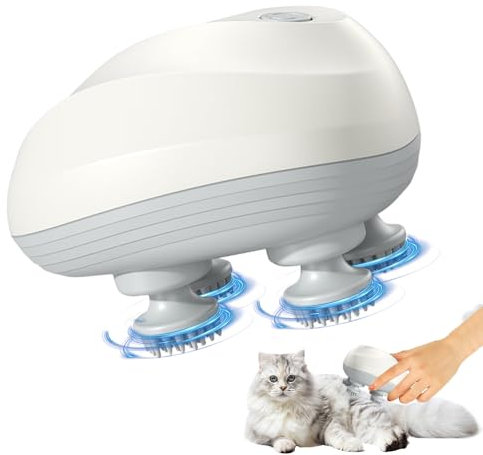 LYPPUL Elektrisches Kopfmassagegerät, Kabelloses Handmassagegerät mit 4 Knetköpfen, Katzen Massagegerät,IPX7 Wasserdicht Haustier Massagegerät für Ganzkörpermassage HundeköRper Haarwachstum