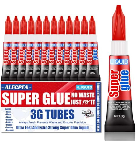 3g (12 Pack), Super Glue Liquid, All Purpose, Fast Setting, Ideal for Metal, Ceramics, Leather & More