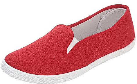 Flat Shoes for Women Wide Fit Canvas Shoes Women Lightweight Sneakers Comfortable Casual Shoe Breathable Mum Shoe Low-Top Footwear Without Laces Fashion Walking Cloth Footwear for Ladies Red
