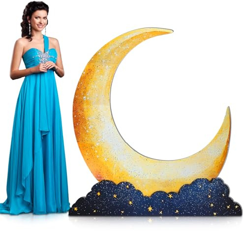Leinuosen 5 Ft Moon Starry Night Party Decorations Crescent Moon Cardboard Stand up Cutout Large Life Size Twinkle Little Backdrop Prom Party Photo Prop Standup for Movie Night Birthday Homecomings