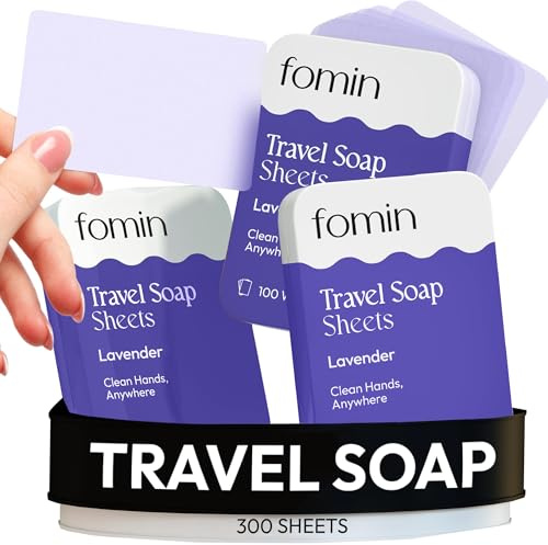 FOMIN - Láminas de jabón de papel antibacteriano para viajes - (300 hojas) lavanda - Hojas de jabón de manos portátiles de viaje, mini jabón de manos soluble para acampar para lavarse las manos