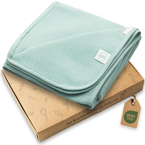 Jubi Manta para bebé 100% algodón, 70 x 100 cm, manta suave para recién nacidos, manta acogedora para cochecito y cama, certificado Oeko-Tex, bonito regalo de nacimiento (menta)