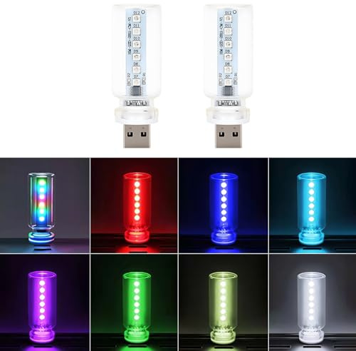 JKCUYOO 2 PCS Lampe rétro pour Voiture,Tactile Veilleuse USB pour Voiture,7 couleurs et 13 modes,Mini lampe LED portable pour automobile,couloir,chambre à coucher,camping
