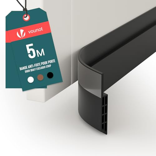 VOUNOT® Bas de Porte Isolant 500cm Découpable Boudin de Porte Coupe-Froid Anti Courant d’air Isolation Phonique Anti Bruit Joint Universel pour Entrée et Maison Noir