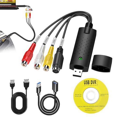 Audio Video Grabber USB 2.0 Video Capture RCA to USB Video Converter VHS Mini DV VCR DVD Hi8 to Digital Converter Compatible with PC TV Windows MAC XP Vista Linux with CD-Rom, HDMI Extension Cable
