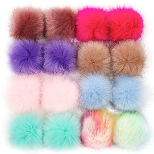 ZHMKYD13 16 pompon in pelliccia sintetica con passante elastico, per cappelli, berretti, borse, portachiavi per auto, sciarpe, scarpe, fai da te