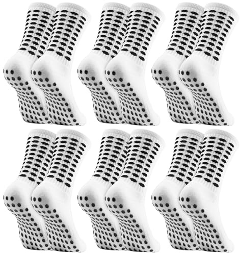 Utensilsto 6 Paar Fußballsocken Sportsocken Fussball Socken Grip für Herren Damen Tennis Basketball Laufen Radfahren Weiß