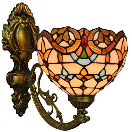 Applique Da Parete In Stile Tiffany, Lampade Barocche Gialle Decorative Vintage Per Montaggio A Parete In Vetro Colorato Da 8 Pollici Per Le Scale Del Corridoio Del Soggiorno Della Camera Da Letto