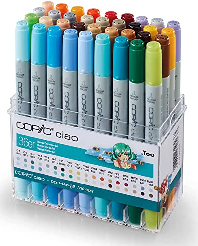 COPIC Ciao Manga « Set pour débutants », set de 36 pièces dans un présentoir acrylique, marqueur Twin avec une pointe moyenne et une pointe Brush