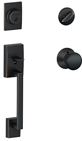 SCHLAGE F60 CEN 716 Century Single Cylinder Handleset and Plymouth Knob, Aged Bronze
