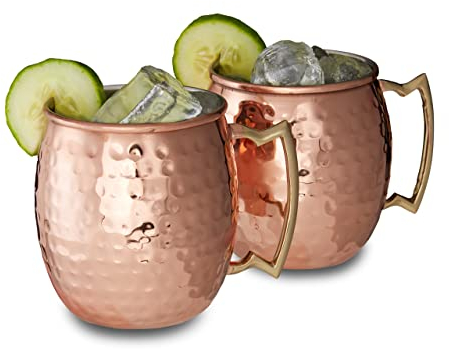 Relaxdays Moscow Mule Becher, 2er Set Edelstahltassen, Cocktails, Highballs, HxBxT: 9,5 x 8 x 8 cm, verkupfert, kupfer