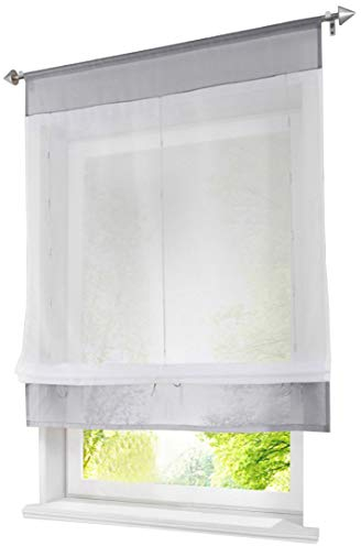 BAILEY JO 1er-Pack Raffrollo mit Tunnelzug Schön Gardinen Voile Transparent Vorhang (BxH 60x120cm, grau)