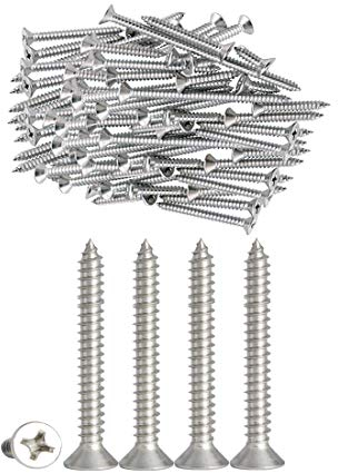 Qrity Edelstahl-Blechschrauben M4, Kreuzschlitz-Flachkopf-Schrauben, Holzbearbeitungsschrauben