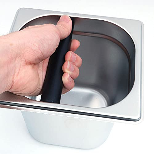 ANCLLO Caja de café de 15 cm, caja de acero inoxidable, caja de acero inoxidable, para máquina de café, con mango de escoria para residuos de café, cubo de basura (cuadrado)
