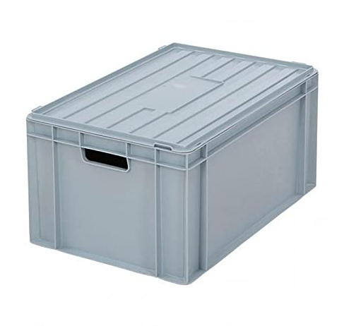 BiGDUG x4 Heavy Duty Euro Stacking Boxes Lidded Warehouse Storage Containers (x4 Grey 345h x 400w x 600dmm)