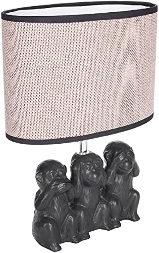 BRUBAKER sänglampa tre vikter apor – bord apor smileys – bord med keramisk bas och tygskärm – 35,5 cm höjd, svart beige