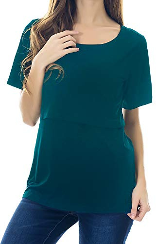 Smallshow Tops de Lactancia Camisetas de Maternidad de Manga Corta para Mujer Ropa de Maternidad y Lactancia, Teal, S