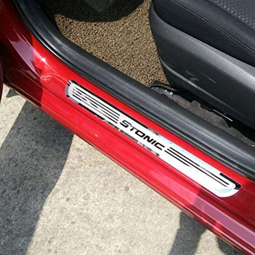 4 Pcs Car Stainless Steel Kick Plates Door Sill Guard Protector, for Kia Stonic 2018-2020 Car Protection Films Parts with Logo Insignia Auto Accessories