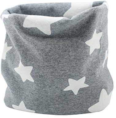Kids Boys Girls Cotton Multi Use Neck Warmer Scarf Hat Bandana - Stars Grey White
