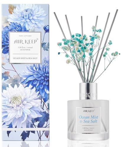 Airkeep Raumduft Meeresbrise & Meersalz Duft, Reed Diffuser mit 8 Duftstäbchen, Lufterfrischer für Badezimmer, Wohnung, Heimdekoration, 100ml