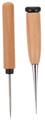 VILLFUL 2pièces Alènes à Manche Bois Outils Solides Inoxydable Pour Couture Cuir Bricolage Fournitures Loisirs Créatifs