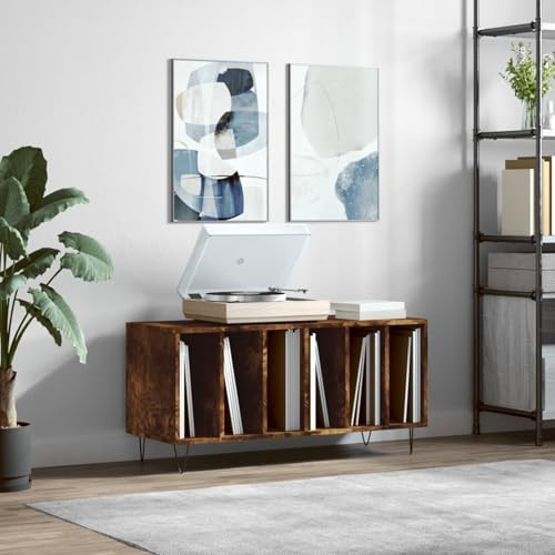 Gecheer Skåp av vinylskivor, CD-hållare, hyllor för CD- och DVD-skivor, skåp skivor plywood, rökt ek, 100 x 38 x 48 cm