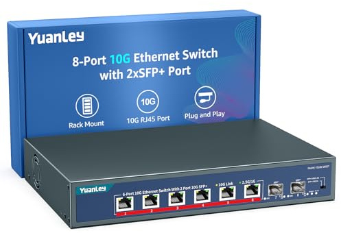 Commutateur Ethernet 10G à 8 Ports YuanLey, 6 Ports RJ45 10Gbps, 2 Ports SFP+ 10Gbe, Prend en Charge L'Auto-négociation des Vitesses 10G/5G/2.5G/1G/100Mbps, Capacité de Commutation 160Gbps, Non Géré