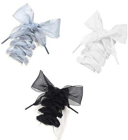 3 Paia Lacci Colorati Alla Moda 120 cm in Raso e Organza - Nastro Lungo Casual per Scarpe Sportive, da Corsa, Stivali - Piatti